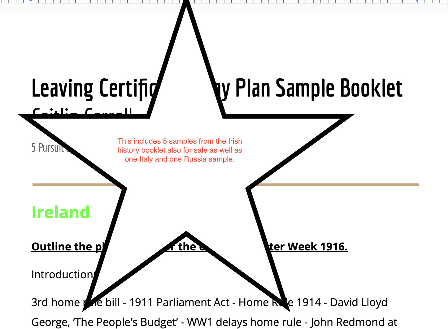 Leaving Cert History Sample Essay Plan Booklet | Lesson Plans